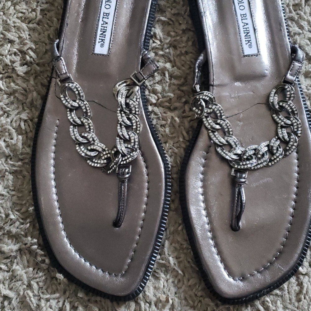 Manolo Blahnik Swarovski crystal thong sandals